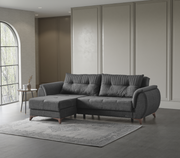 Turkish Made Condo Size Sectional Sofa Bed with Chaise and Underneath Storage-Grey Color