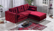 Turkish Made Condo Size Sectional with Crystal Tufted Back and Arms with Chrome Legs - Red Color