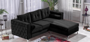 Turkish Made Condo Size Sectional with Crystal Tufted Back and Arms with Chrome Legs - Black Color