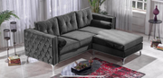 Turkish Made Condo Size Sectional with Crystal Tufted Back and Arms with Chrome Legs - Grey Color
