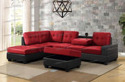 Sectional Sofa with Reversible Chaise and Storage Ottoman- Black/Red