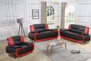 Two Tone Style Leather 3Pcs Sofa Set- Black/Red