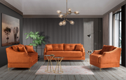 Turkish Made Modern Velvet 3Pcs Sofa Set with Golden Legs- Orange Color