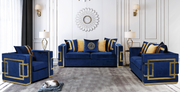 Turkish Made 3Pcs Velvet Upholstered matching with Golden 3pcs Sofa Set- Blue Color