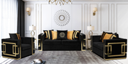 Turkish Made 3Pcs Velvet Upholstered matching with Golden 3pcs Sofa Set- Black Color