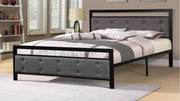 Metal Platform Bed with Fabric Upholstered Headboard and Footboard