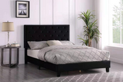 Velvet Upholstered Bed with Button Tufted and Adjustable headboard- Black Color