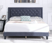Velvet Upholstered Bed with Crystal Tufted and Adjustable headboard- Grey Color