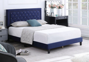 Velvet Upholstered Bed with Crystal Tufted and Adjustable headboard- Blue Color
