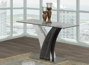 Clear Glass Top with Contrasting Wooden Legs and White Base Modern Console Table