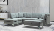 Velvet Upholstered Sectional with Storage Ottoman and Chrome Legs and Reversible Chaise- Grey Color