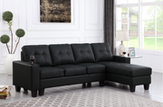 PU Leather Sectional with Reversible Chaise- Black #Diamond