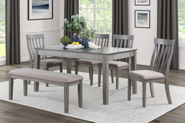 Wooden Dining Set with Fabric Seating Chairs and Bench- Grey #115706