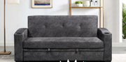 Velvet Fabric Pullout Sofa Bed with Cup Holders- Grey Color #16ASH