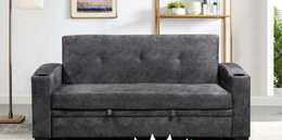Velvet Fabric Pullout Sofa Bed with Cup Holders- Grey Color #16ASH