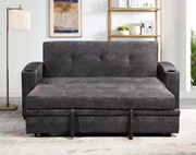 Velvet Fabric Pullout Sofa Bed with Cup Holders- Grey Color #16ASH