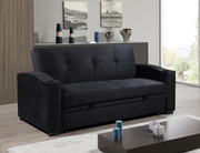 Velvet Fabric Pullout Sofa Bed with Cup Holders- Black Color #16ASH