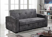 Velvet Fabric Pullout Sofa Bed with Cup Holders- Grey Color #16ASH