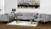 Modern Sofa Set with Button Tufted Back with Golden Legs and Throw Pillows- Grey #061652