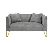 Modern Sofa Set with Button Tufted Back with Golden Legs and Throw Pillows- Grey #061652