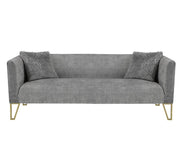 Modern Sofa Set with Button Tufted Back with Golden Legs and Throw Pillows- Grey #061652