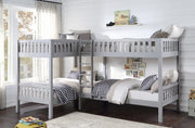 Solid Wood Single Over Single Corner Bunk Bed with Ladder- Grey #112063