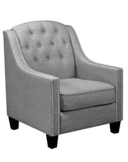 Linen Fabric Upholstered Accent Chair with Button Tufted Back with Studs on Arms- Grey Color