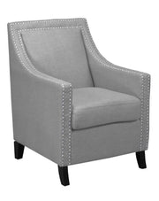 Linen Fabric Upholstered Accent Chair with Tight Back with Studs on Arms- Grey Color