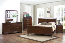 Solid Wood Sleigh Bedroom Set- Cherry Color