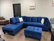 Velvet Sectional With Reversible Chaise, Storage Ottoman & White Throw Pillows- #211013