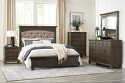 Classical Style Wooden Bedroom Set Fabric Headboard Bed- Brown
