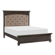 Classical Style Wooden Bedroom Set Fabric Headboard Bed- Brown