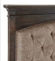 Classical Style Wooden Bedroom Set Fabric Headboard Bed- Brown