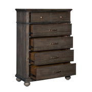 Classical Style Wooden Bedroom Set Fabric Headboard Bed- Brown