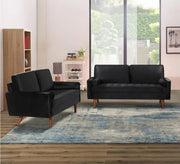 Velvet Upholstered 3Pcs Sofa Set with Stitched Seats- Black #217020