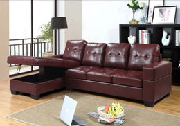 Air Leather Sectional With Cup Holders and Storage Chaise- Burgandy Color #16UQEENS