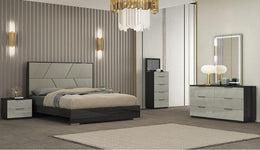 Glossy Finish Modern Bedroom Set with Lights On Headboard and Lights on Mirror- 06157
