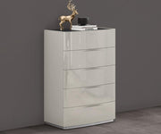 Glossy Contrast Color Finish Bedroom Set with Lights Headboard and Wireless Phone Charger Nightstand #06208