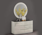 Glossy Contrast Color Finish Bedroom Set with Lights Headboard and Wireless Phone Charger Nightstand #06208