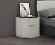 Glossy Contrast Color Finish Bedroom Set with Lights Headboard and Wireless Phone Charger Nightstand #06208