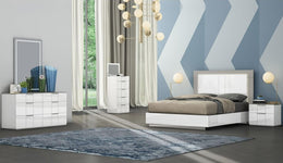 Glossy Finish Modern Bedroom Set with Lights On Headboard and Lights on Mirror- 06114