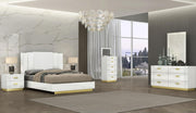Glossy Finish Bedroom Set with Golden Base Jewelry Storage and Lights on Mirror #06804