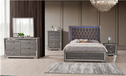 Turkish Modern Classical Bedroom Set with LED Lights on Headboard- Grey