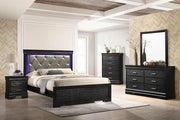 Wooden Bedroom Set with Leather Upholstered with LED Lights Headboard- Black Color