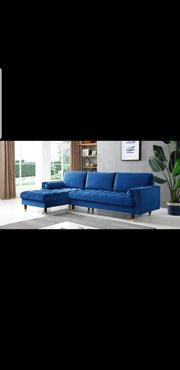Velvet Upholstered Sectional with Chaise - Blue Color #219122