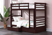 Solid Wood Single Over Single Bunk bed with two Drawers- Espresso Color #17110E