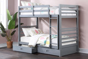 Solid Wood Single Over Single Bunk bed with two Drawers- Grey Color #17110