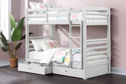 Solid Wood Single Over Single Bunk bed with two Drawers- White Color #17110W