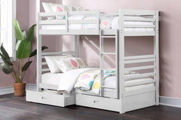 Solid Wood Single Over Single Bunk bed with two Drawers- White Color #17110W