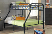 Metal Single Over Double Bunk Bed- Black Color